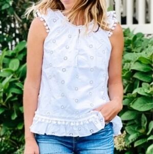 J. Crew 3X White Eyelet Ruffle Sleeveless Top Cottage Prairie peasant